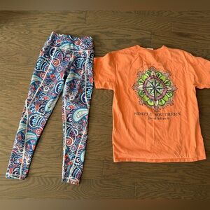 Girls kids youth Simply Southern lot size medium leggins pants shirt compass